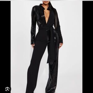 Fashion Nova Black Sequin Jumpsuit